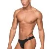 Magic Silk Black Sleek Thong W/ Sheer Pouch Male Thongs