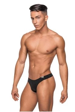 Magic Silk Black Sleek Thong W/ Sheer Pouch Male Thongs