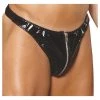 Elegant Moments Men's Zip Up Black Vinyl Thong Male Thongs