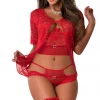 G World Intimates Lingerie Four Piece Hot Red Open Cup Top And Open Rear Cheekini With Robe