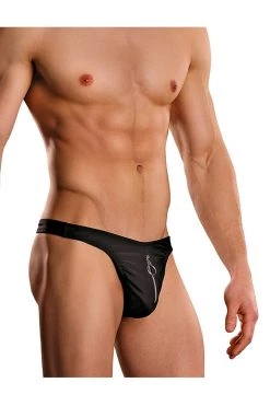 Magic Silk Black Nylon Spandex Zipper Thong Male Thongs