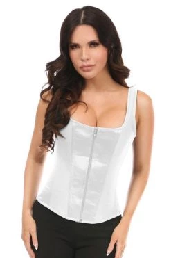 Daisy Corsets Top Drawer White Satin Steel Boned Corset W/Straps*