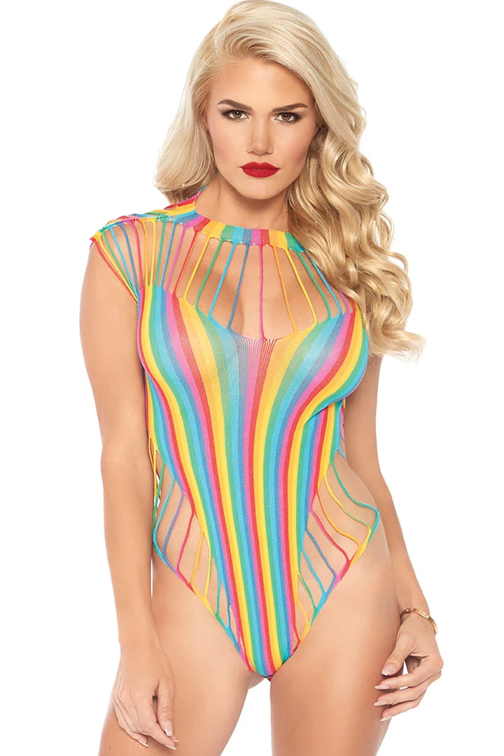 Leg Avenue Rainbow Shredded Opaque Cut Out Teddy With Snap Crotch 3 Leg Avenue Rainbow Shredded Opaque Cut Out Teddy With Snap Crotch