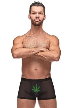 Magic Silk Male Thongs Black Private Screening Pouch Short-Pot Leaf