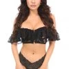 Daisy Corsets Lingerie Lavish Black Sheer Lace Off-The-Shoulder Underwire Short Bustier*