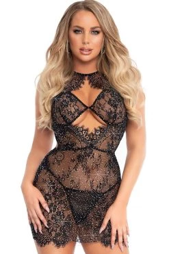 Leg Avenue Two Piece Black Rhinestone Dress And Panty Set