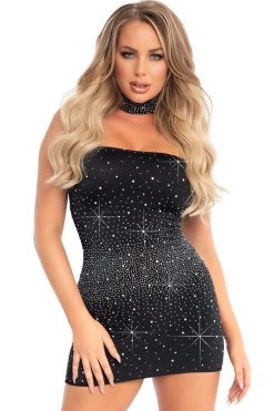 Leg Avenue Two Piece Black Rhinestone Tube Dress And Choker