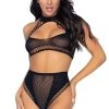 Leg Avenue Lingerie Two Piece Black Net Keyhole Halter Crop Top And Panty 2 Leg Avenue Lingerie Two Piece Black Net Keyhole Halter Crop Top And Panty