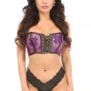Daisy Corsets Lingerie Lavish Purple Fishnet & Faux Leather Lace-Up Short Bustier Top*