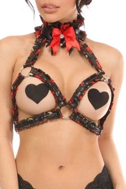 Daisy Corsets Kitten Collection Red Roses Satin Triangle Top Body Harness*