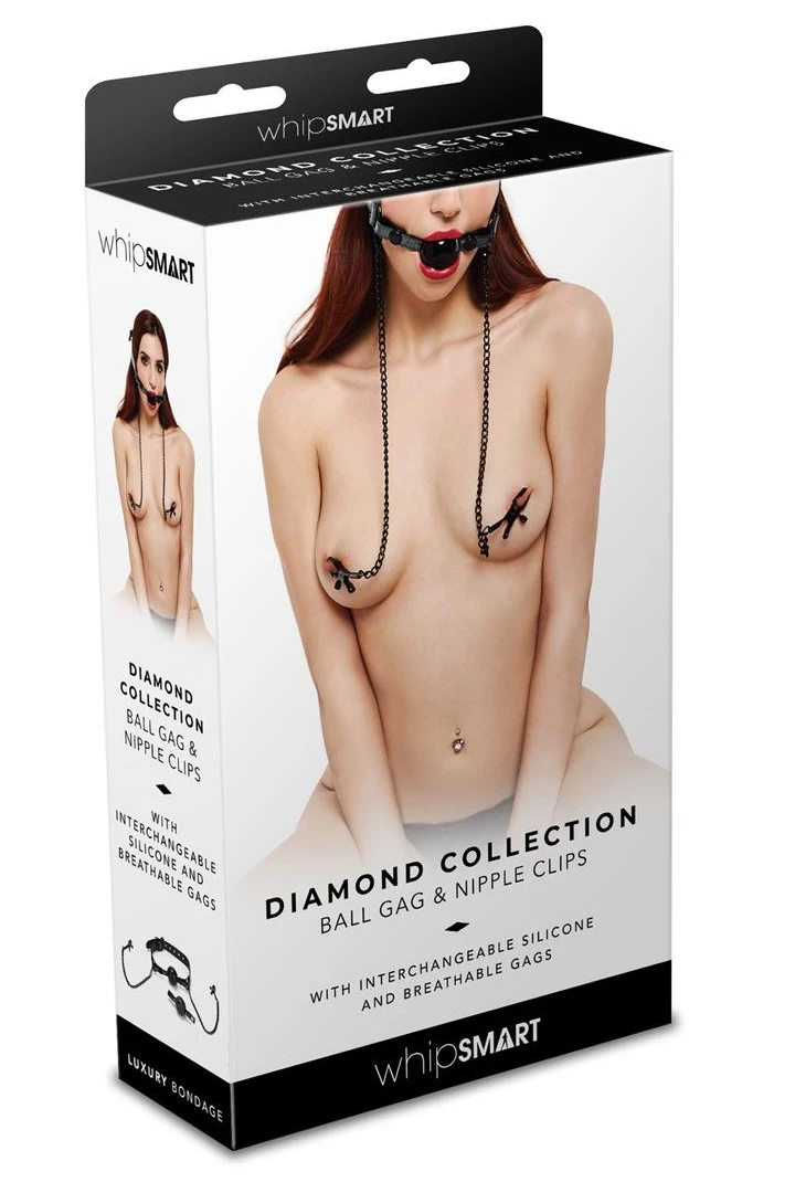 XGEN BDSM Black Diamond Ball Gag With Nipple Clips 4 XGEN BDSM Black Diamond Ball Gag With Nipple Clips