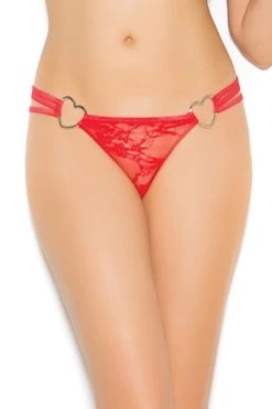 Elegant Moments Red Triple Strap Lace G-string With Heart Rings