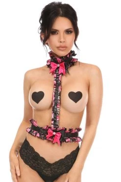Daisy Corsets Kitten Collection Pink Floral Satin Single Strap Body Harness*