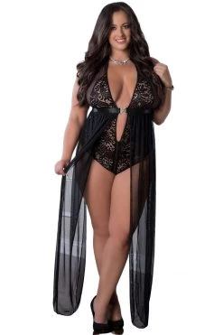 G World Intimates Lingerie One Piece Black Zipper Crotch Teddy Gown