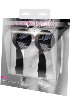 XGEN Lingerie Black Sequin With Black Tassel Nipple Pasties