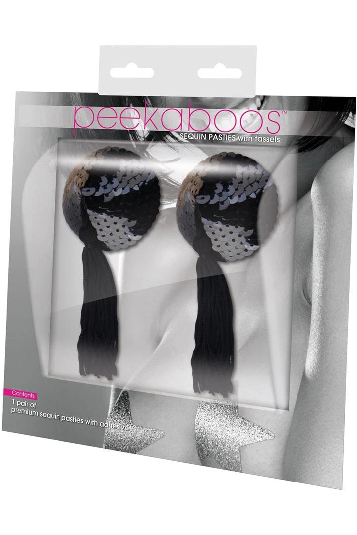 XGEN Lingerie Black Sequin With Black Tassel Nipple Pasties 3 XGEN Lingerie Black Sequin With Black Tassel Nipple Pasties