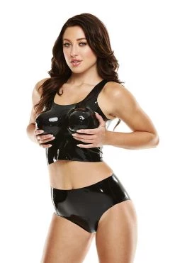 XGEN Black Premium Latex Crop Top/Hot Pants Latex Lingerie