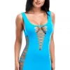 XGEN Neon Blue Criss-Cross Mini Dress Bodystocking Lingerie