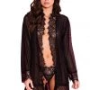 Music Legs Lingerie Black Sheer Robe With Eyelash Lace Hemline And G-string