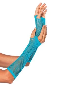 Leg Avenue Neon Blue Triangle Net Fingerless Gloves