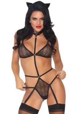 Leg Avenue Two Piece Black Sex Kitten Outfit Lingerie
