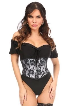 Daisy Corsets Lavish White W/Black Lace Overlay Mini Cincher* Lingerie