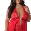 G World Intimates One Piece Red Zipper Crotch Teddy Gown Lingerie
