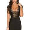 Elegant Moments Black Boho Short Sleeve Mini Dress With Lace Up Front