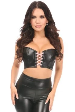 Daisy Corsets BDSM Lingerie Lavish Black/Lt Pink Faux Leather Lace-Up Short Bustier Top*