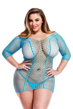 XGEN Bodystocking Lingerie Blue Diamond Net Mini Dress