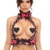 Daisy Corsets Lingerie Kitten Collection Pink Floral Satin Double Strap Body Harness*
