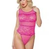 Allure Hot Pink Heather & Lace Teddy Lingerie