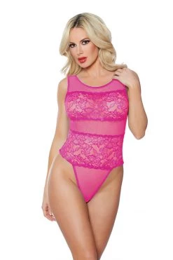 Allure Hot Pink Heather & Lace Teddy Lingerie