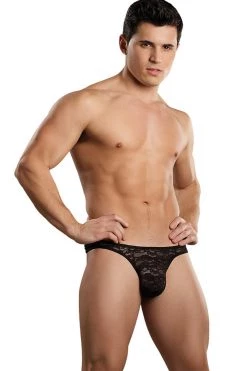 Magic Silk Male Thongs Stretch Lace Black Bong Thong