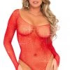 Leg Avenue Bodystocking Lingerie Red Rhinestone Long Sleeve Fishnet Bodysuit With Snap Crotch 1 Leg Avenue Bodystocking Lingerie Red Rhinestone Long Sleeve Fishnet Bodysuit With Snap Crotch