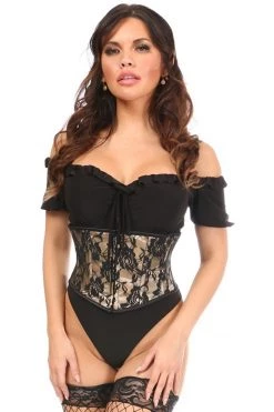 Daisy Corsets Lavish Tan W/Black Lace Overlay Mini Cincher*