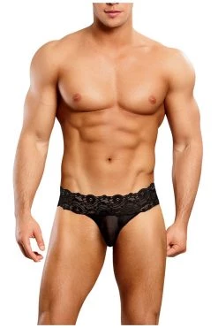 Magic Silk Black Scandal-Lace Micro Thong Pinch Back