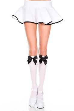Music Legs White Knee High Stockings W/ Black Bow