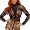 Leg Avenue Bodystocking Lingerie Black High Neck Floral Lace Fishnet Bodysuit With Snap Crotch 2 Leg Avenue Bodystocking Lingerie Black High Neck Floral Lace Fishnet Bodysuit With Snap Crotch