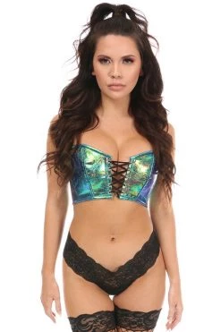 Daisy Corsets Lingerie Lavish Teal Crackle Lace-Up Short Bustier Top*