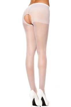 Music Legs White Crotchless Sheer Pantyhose Lingerie