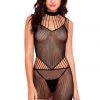 Music Legs Black Fishnet Mini With Strappy Neck And Mid Section