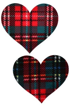 GE Apparel Red Plaid Heart Nipple Pasties