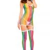 Music Legs Rainbow Fishnet Garter Dress With Stockings Bodystocking Lingerie