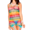 Music Legs Rainbow Diamond Net Garter Dress With Stockings Bodystocking Lingerie