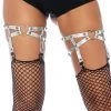 Leg Avenue Holographic Silver & Metal Hearts Thigh High Leg Harnesses Lingerie