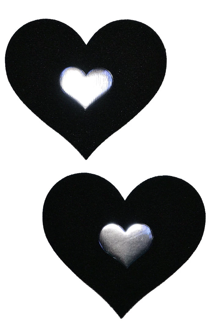GE Apparel Black & Silver Heart Nipple Pasties Accessories 3 GE Apparel Black & Silver Heart Nipple Pasties Accessories