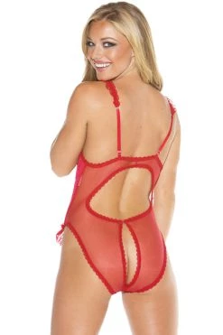 Shirley Of Hollywood Red Stretch Lace Cupless Teddy Lingerie