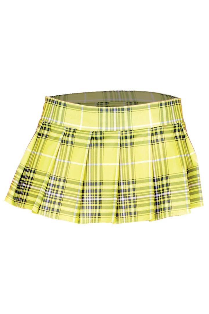 Music Legs Plaid Schoolgirl Skirt - Neon Yellow 4 Music Legs Plaid Schoolgirl Skirt - Neon Yellow