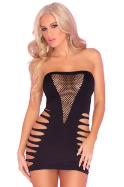 Rene Rofe Bodystocking Lingerie Shredded Love Black Seamless Strapless Dress